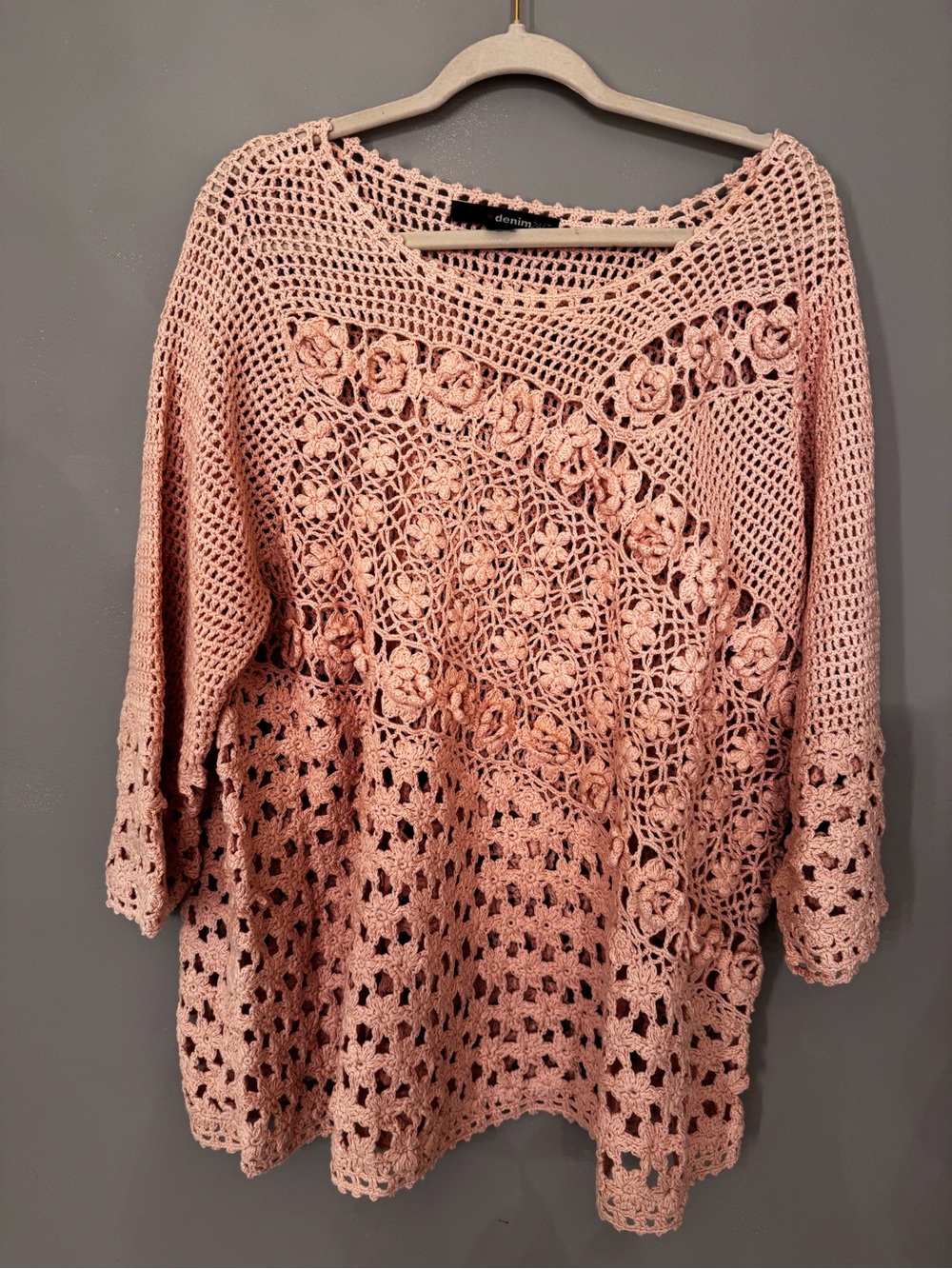 Denim 24/7 Crochet Pullover Sweater - Blush Pink 1X